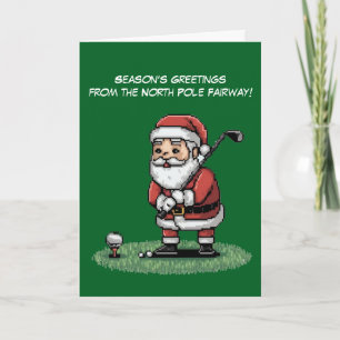 santa playing golf on green christmas card