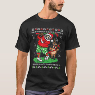 Santa Playing Golf Ugly Christmas Pajama Cute Rein T-Shirt