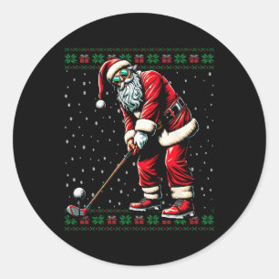 Santa Playing Golf Ugly Christmas Sweater Classic Round Sticker