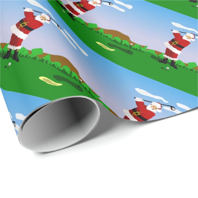 Santa Playing Golf Wrapping Paper (Roll Corner)