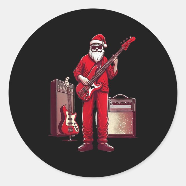 Santa Playing Guitar B Christmas Pajama Musician B Classic Round Sticker (Front)