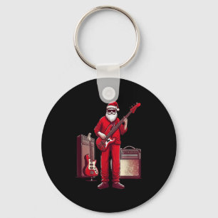 Santa Playing Guitar B Christmas Pajama Musician B Key Ring