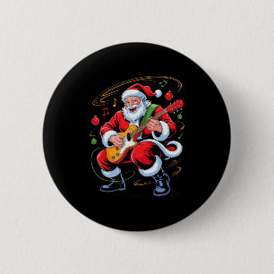 Santa Playing Guitar Funny Holiday Christmas Xmas 6 Cm Round Badge