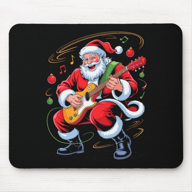 Santa Playing Guitar Funny Holiday Christmas Xmas  Mouse Pad (Front)