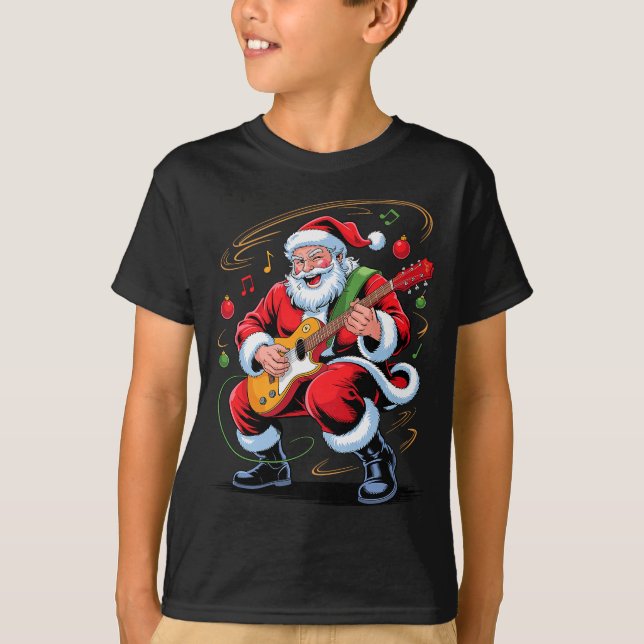 Santa Playing Guitar Funny Holiday Christmas Xmas  T-Shirt (Front)