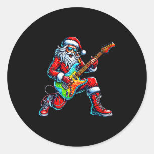 Santa Playing Guitar Musician Guitarist Christmas  Classic Round Sticker