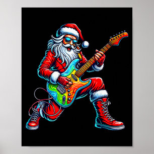 Santa Playing Guitar Musician Guitarist Christmas  Poster