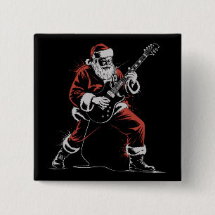 Santa Playing Guitar Retro 90s Christmas Rock 15 Cm Square Badge