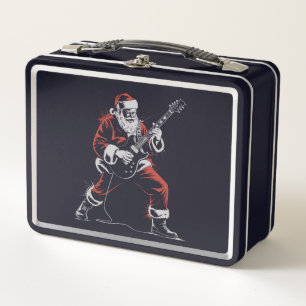 Santa Playing Guitar Retro 90s Christmas Rock  Metal Lunch Box