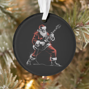 Santa Playing Guitar Retro 90s Christmas Rock Ornament