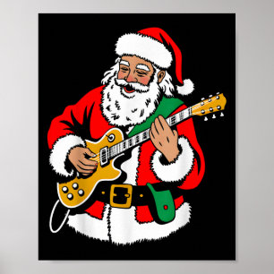 Santa Playing Guitar Rock Xmas Vibes Funny Christm Poster