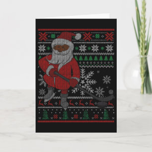 Santa Playing Hockey Black African American Xmas S Card