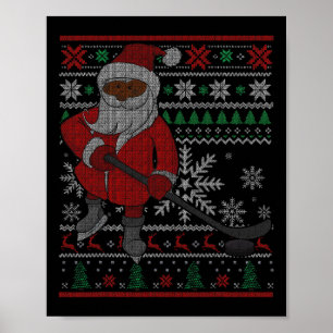 Santa Playing Hockey Black African American Xmas S Poster