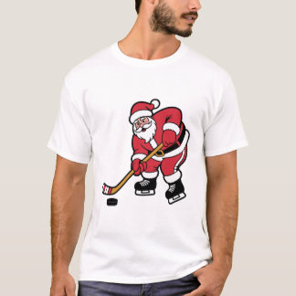 Santa Playing Hockey Christmas Sports Design T-Shirt