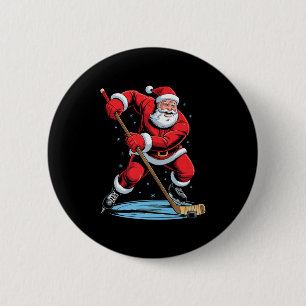 Santa Playing Hockey Funny Holiday Christmas Xmas  6 Cm Round Badge