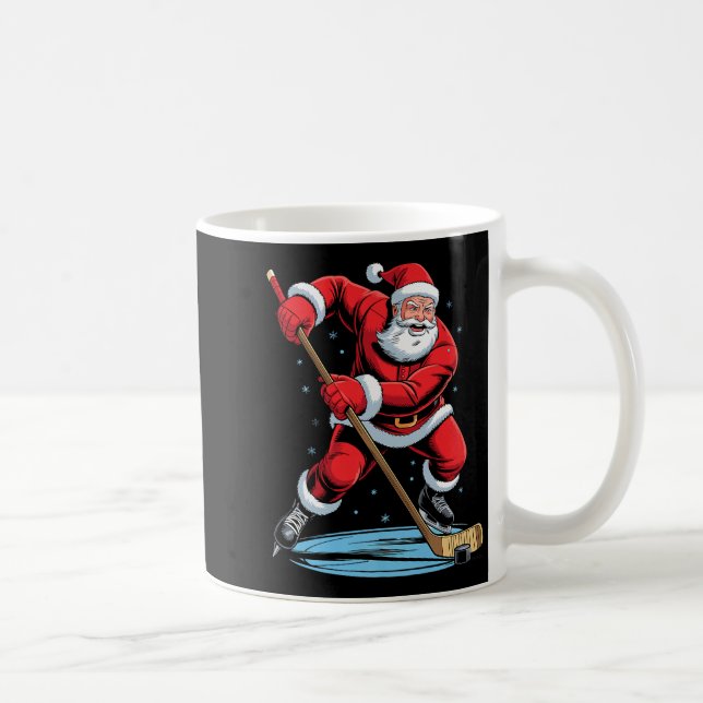Santa Playing Hockey Funny Holiday Christmas Xmas  Coffee Mug (Right)