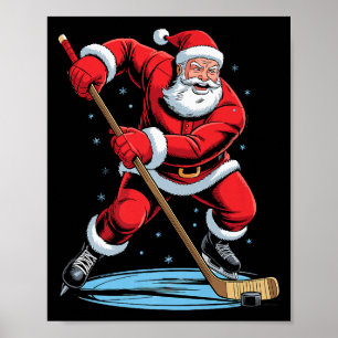 Santa Playing Hockey Funny Holiday Christmas Xmas Poster
