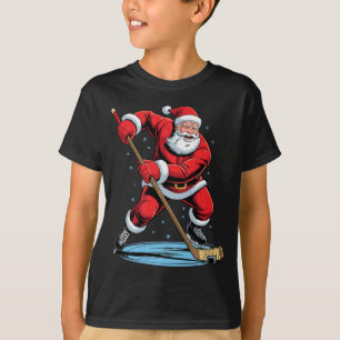 Santa Playing Hockey Funny Holiday Christmas Xmas  T-Shirt