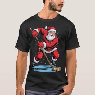 Santa Playing Hockey Funny Holiday Christmas Xmas  T-Shirt