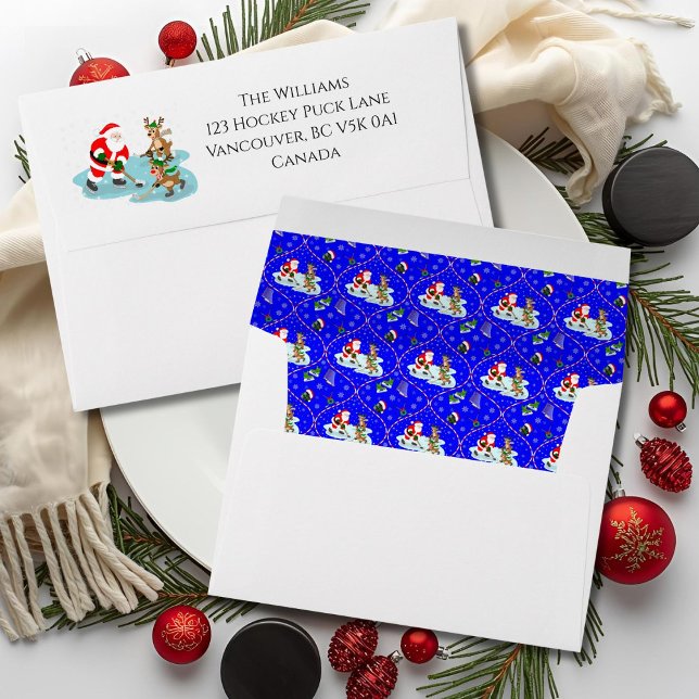 Santa Playing Ice Hockey Christmas Pattern Blue Envelope (Creator Uploaded)