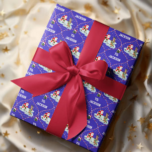 Santa Playing Ice Hockey Christmas Personalized Wrapping Paper