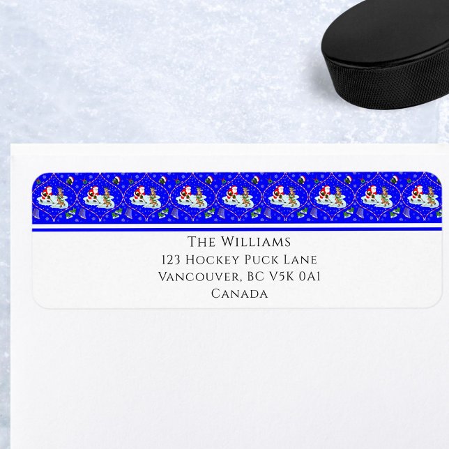 Santa Playing Ice Hockey Christmas Return Address Label (Creator Uploaded)