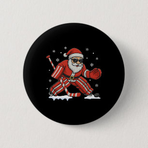 Santa Playing Ice Hockey Goalie Christmas 6 Cm Round Badge