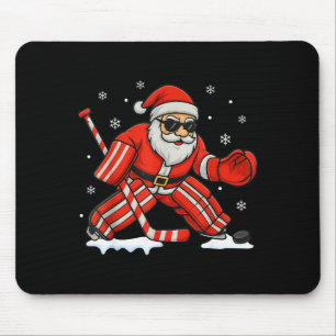 Santa Playing Ice Hockey Goalie Christmas Mouse Pad