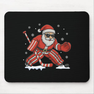 Santa Playing Ice Hockey Goalie Christmas Mouse Pad