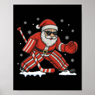 Santa Playing Ice Hockey Goalie Christmas Poster