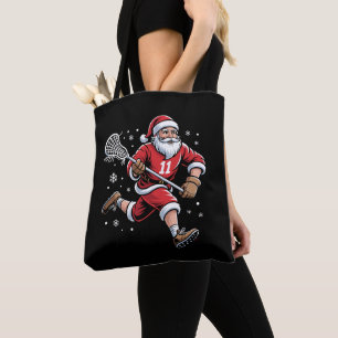 Santa Playing Lacrosse Christmas Holiday Snow Xmas Tote Bag