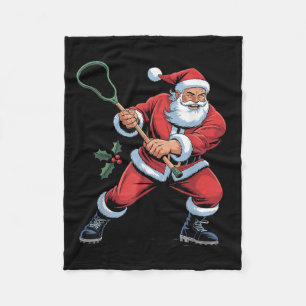 Santa Playing Lacrosse Funny Holiday Christmas Xma Fleece Blanket