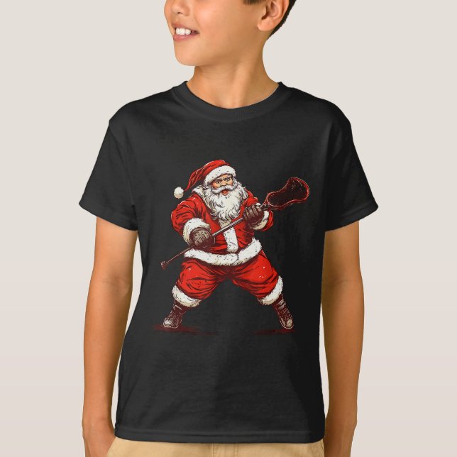 Santa Playing Lacrosse Funny Lacrosse Lax Player C T-Shirt (Front)
