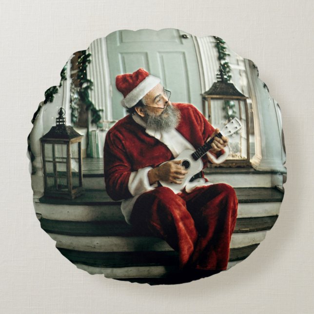 Santa Playing Music Round Cushion (Front)