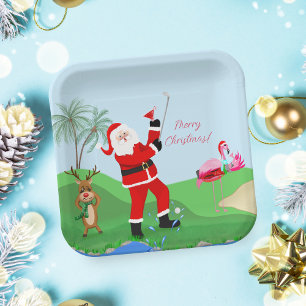Santa Playing Out Of Water With Martini Party  Paper Plate