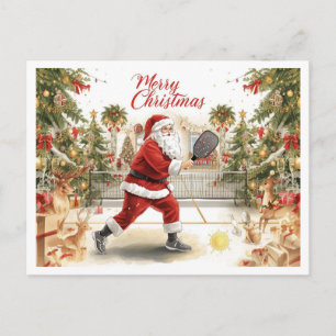 Santa Playing Pickleball at a Christmas Party Holiday Postcard