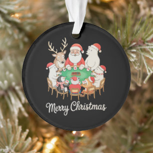 Santa Playing Poker Polar Bear Penguin Reindeer Ornament