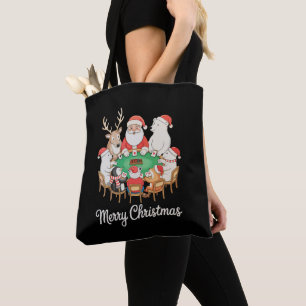 Santa Playing Poker Polar Bear Penguin Reindeer Tote Bag