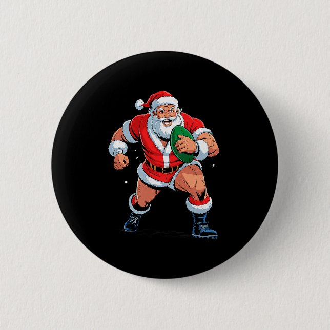 Santa Playing Rugby Funny Holiday Christmas Xmas P 6 Cm Round Badge (Front)
