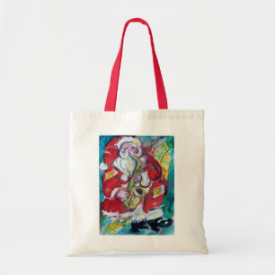 SANTA PLAYING SAX, CHRISTMAS PARTY TOTE BAG