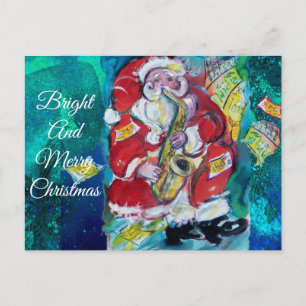 SANTA PLAYING SAX, MUSICAL CHRISTMAS PARTY POSTCARD