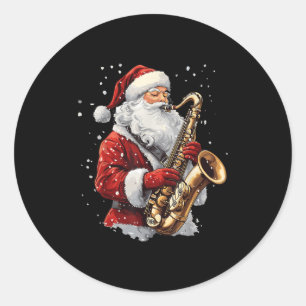 Santa Playing Saxophone Xmas Musician Saxophonist  Classic Round Sticker