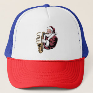 Santa Playing Saxophone Xmas Musician Saxophonist Trucker Hat