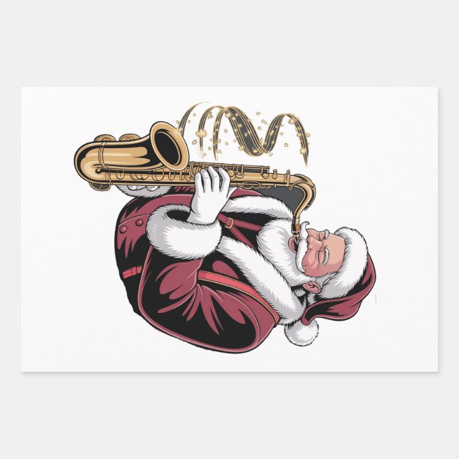 Santa Playing Saxophone Xmas Musician Saxophonist  Wrapping Paper Sheet (Front)