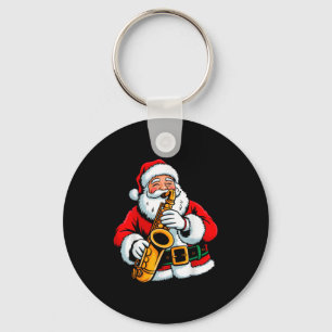Santa Playing Saxophone Xmas Vibes Funny Christmas Key Ring