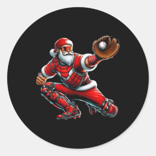 Santa Playing Sell Catcher Merry Christmas Sport P Classic Round Sticker