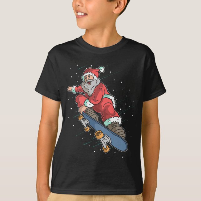 Santa Playing Skateboard T-Shirt (Front)