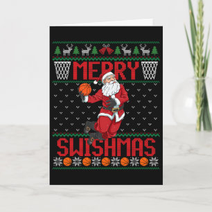Santa Playing Sketll Ugly Christmas Sweater Swishm Card