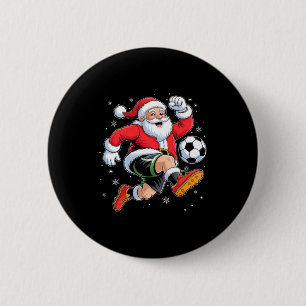 Santa Playing Soccer Christmas Boys Mens Kids Xmas 6 Cm Round Badge
