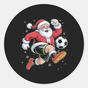 Santa Playing Soccer Christmas Boys Mens Kids Xmas Classic Round Sticker
